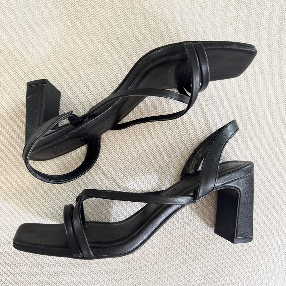 PRIMARK | BLACK MINIMALIST STRAPPY SLEEK EASY CLEAN SLINGBACK HEEL SANDAL - Picture 4 of 5